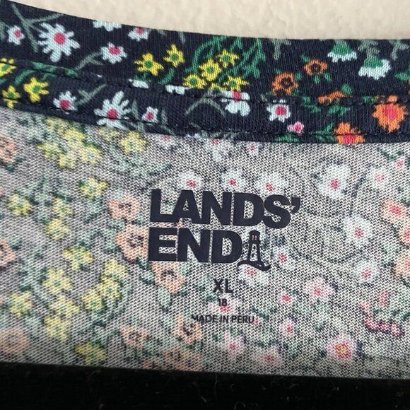 Lands' End Women SZ XL Navy Blue Microfloral V-Neck Short Sleeve Pullover Tee - Picture 5 of 8